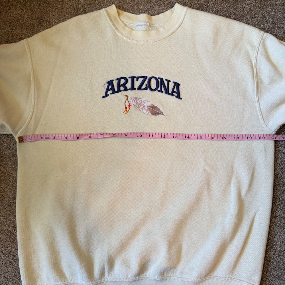 Vintage Arizona Embroidered Feather Crewneck‎ Sweatshirt Cream Yellow Womens XL - Picture 5 of 7